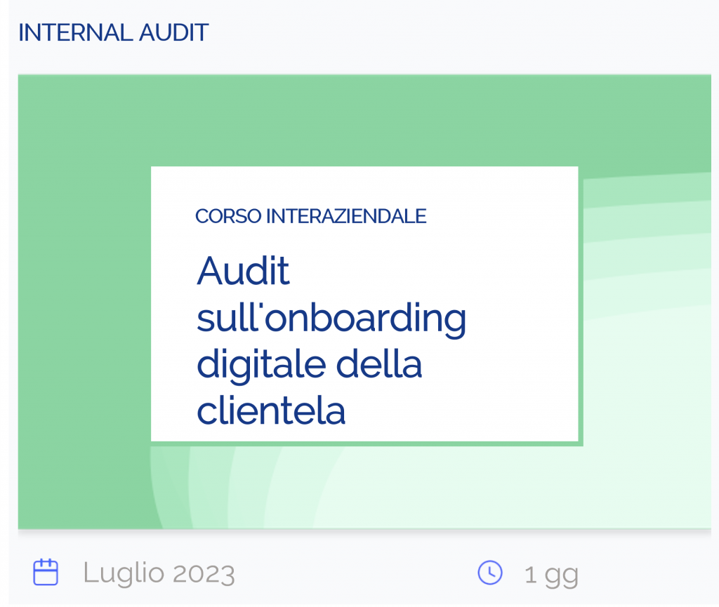 Audit sull'onboarding digitale della clientela, corso interaziendale, internal audit, luglio 2023, 1 giorno
