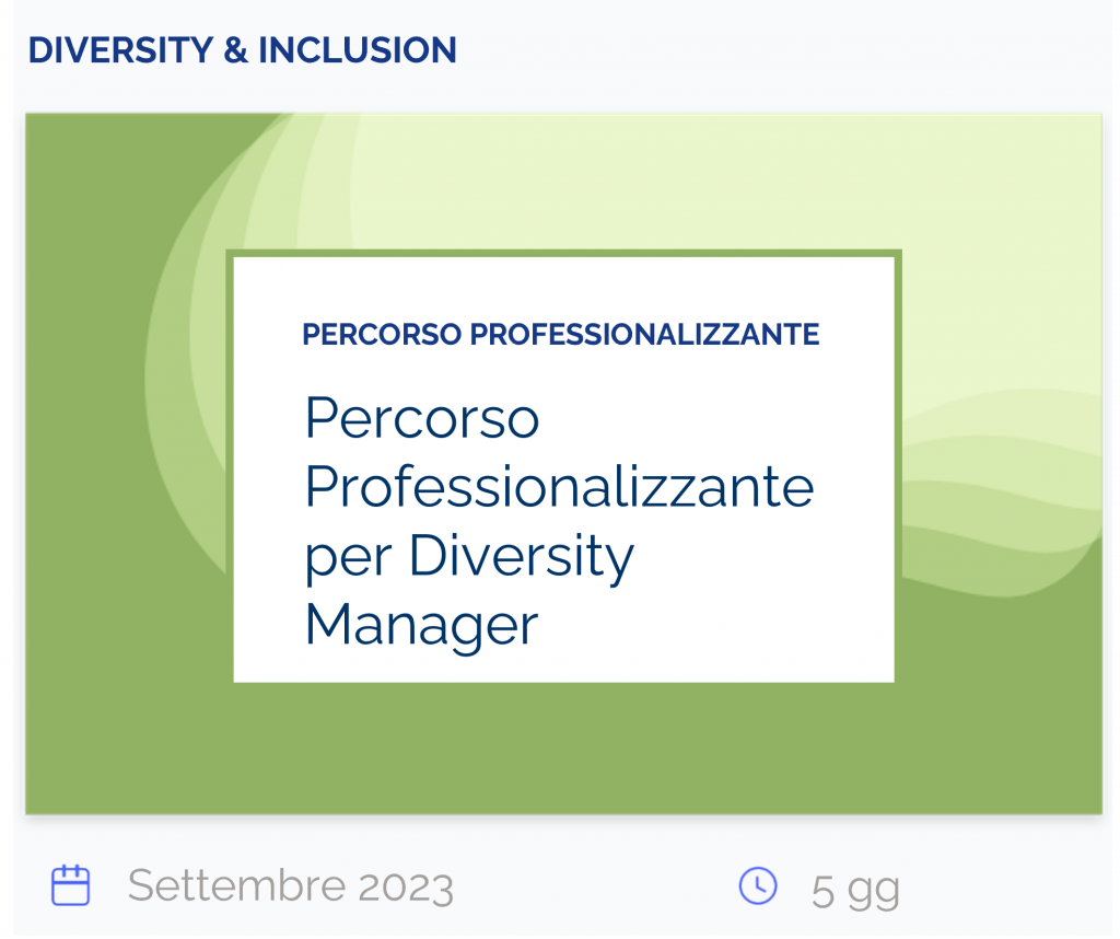 percorso professionalizzante per diversity manager, percorso professionalizzante, diversity inclusion, settembre 2023, 5 gg