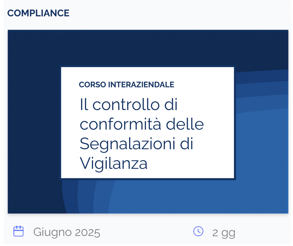 Il controllo di conformità delle Segnalazioni di Vigilanza, corso interaziendale, compliance, giugno 2025, 2 gg