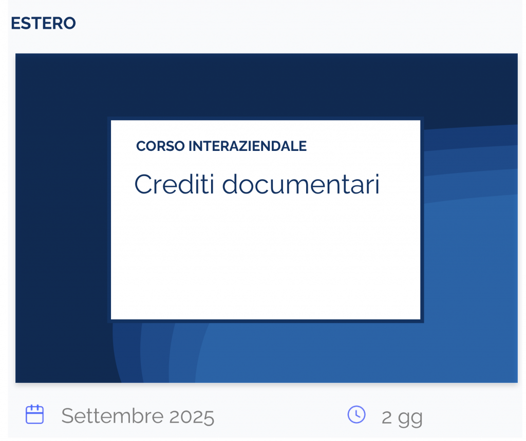 Crediti documentari, corso interaziendale, estero, settembre 2025, 2 gg