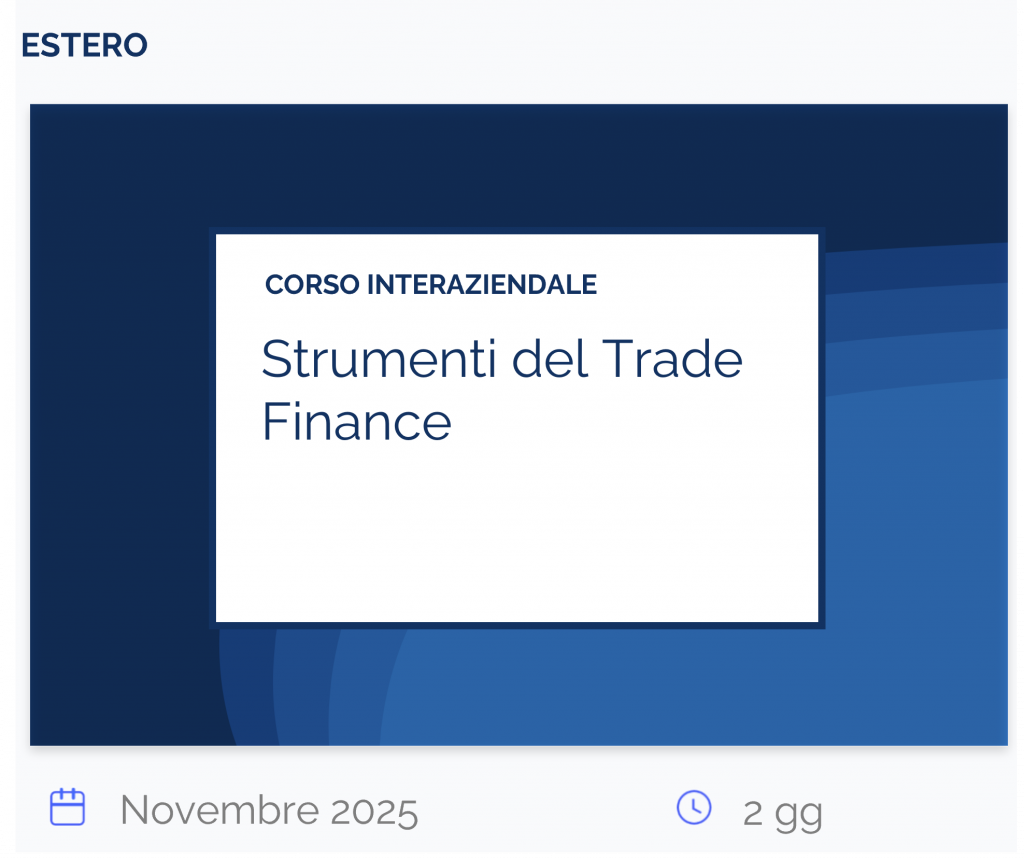 Strumenti del Trade Finance, corso interaziendale, estero, novembre 2025, 2 gg